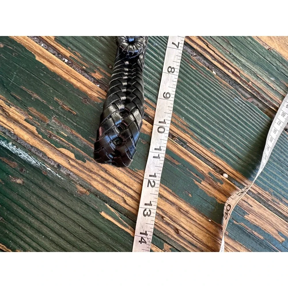 Black Braided Leather Belt Silver Buckle Woven Strap RN130275 Size Small